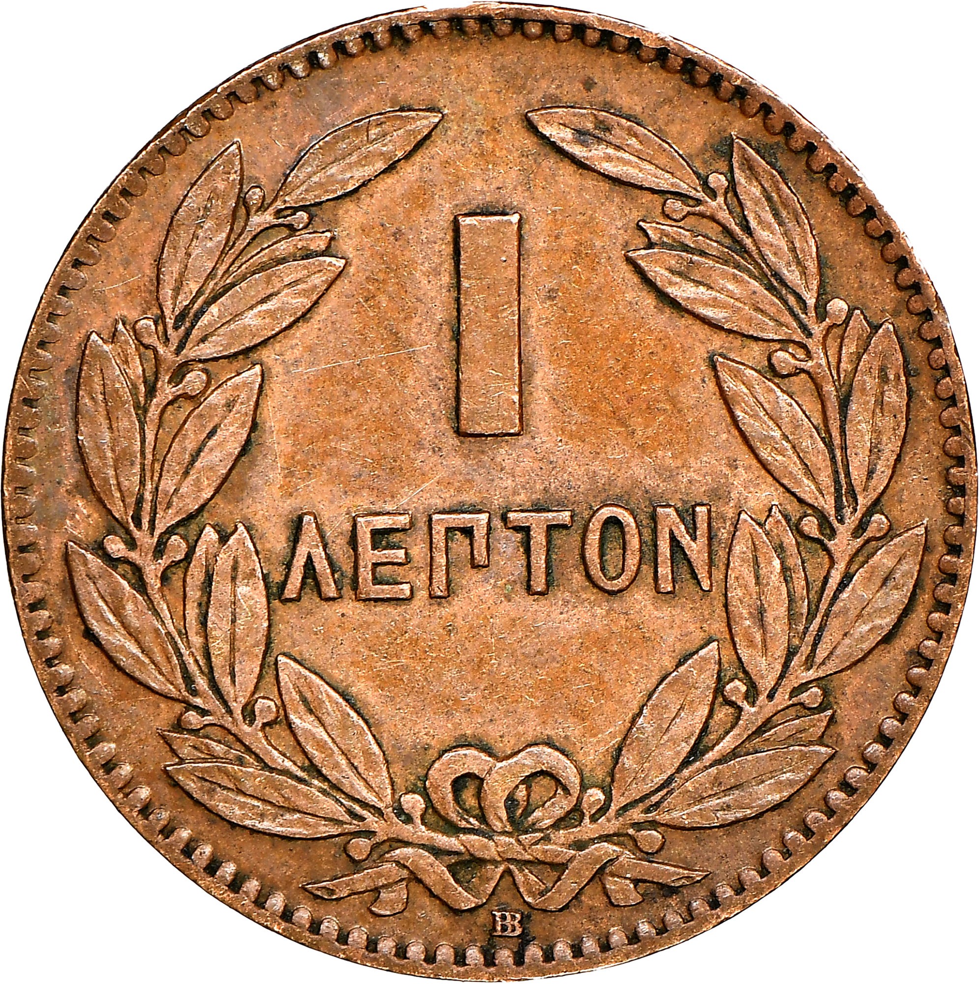 A one-lepton bronze coin in an olive wreath, inscribed ΛΕΠΤΟΝ
